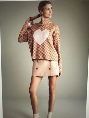 New with Tag! Maeve Anthropologie Heart Mock Neck Sweater sz L